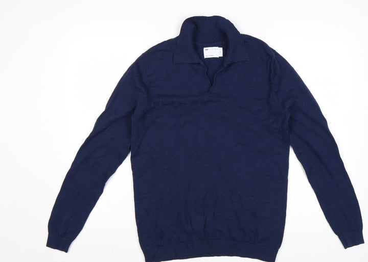 ASOS DESIGN Men’s Blue Cotton Collared Pullover Jumper Size S