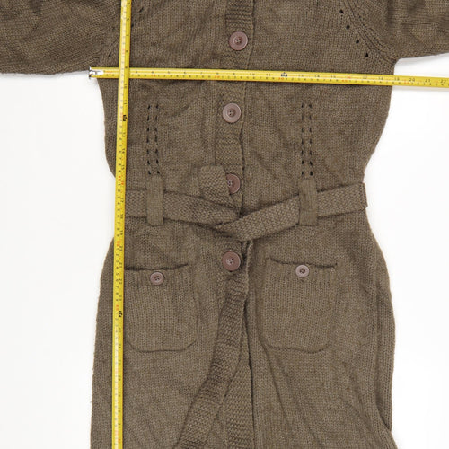 Marks & Spencer Women’s Brown Belted Long Cardigan UK 12 Roll Neck Knit