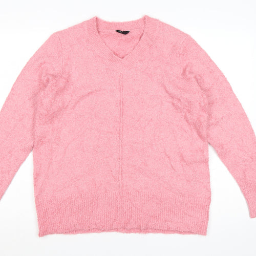 Spirit Women's Pink V-Neck Jumper Size 14 Acrylic Knit Pullover