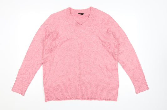 Spirit Women's Pink V-Neck Jumper Size 14 Acrylic Knit Pullover