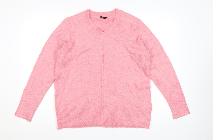 Spirit Women's Pink V-Neck Jumper Size 14 Acrylic Knit Pullover