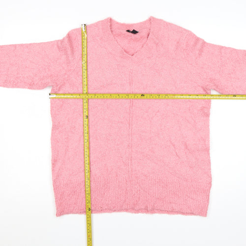 Spirit Women's Pink V-Neck Jumper Size 14 Acrylic Knit Pullover