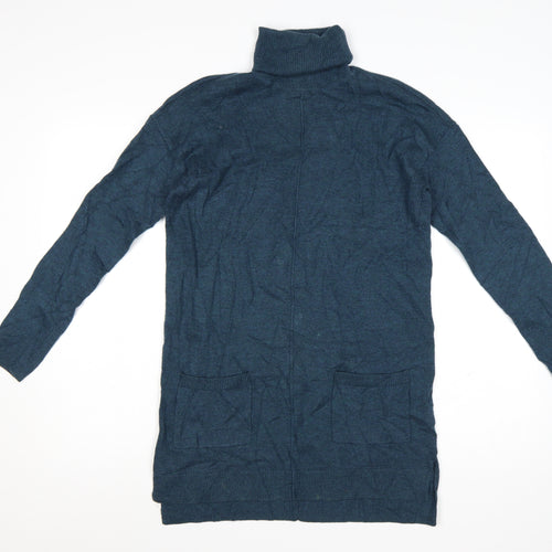 Fat Face Women Blue Roll Neck Long Sleeve Tunic Jumper Size 12