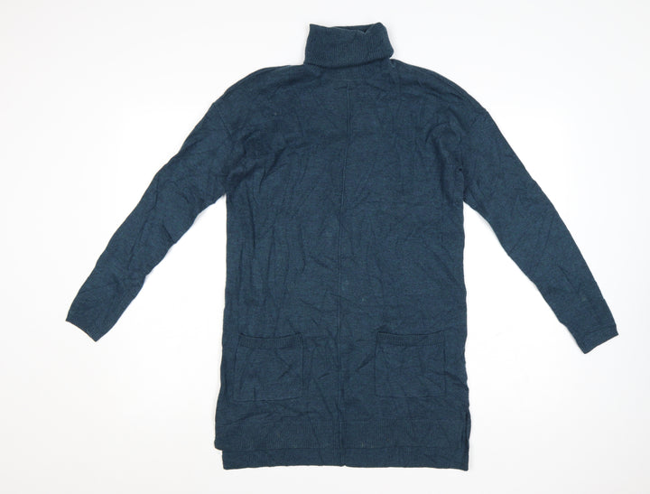 Fat Face Women Blue Roll Neck Long Sleeve Tunic Jumper Size 12