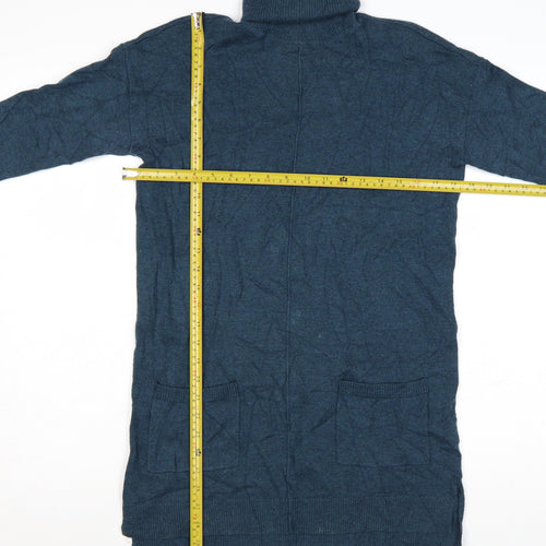 Fat Face Women Blue Roll Neck Long Sleeve Tunic Jumper Size 12