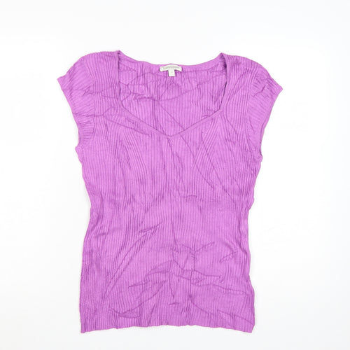 Monsoon Women's Purple V-Neck Ribbed Knit T-Shirt Size M