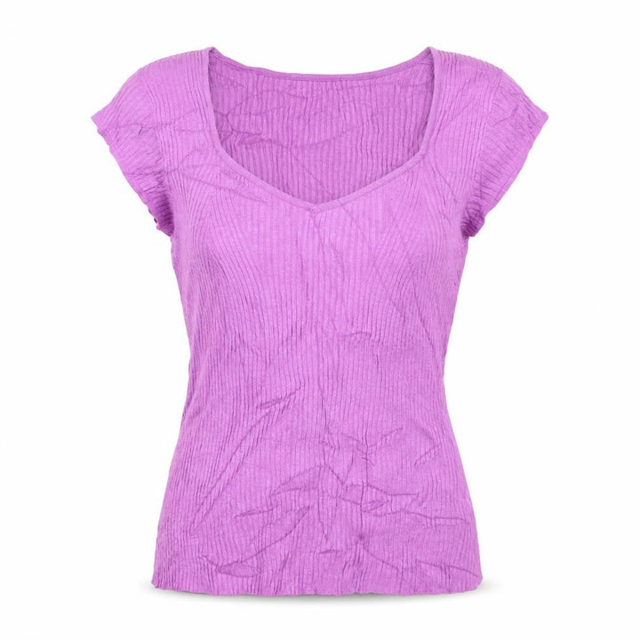Monsoon Women's Purple V-Neck Ribbed Knit T-Shirt Size M