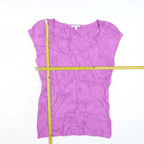 Monsoon Women's Purple V-Neck Ribbed Knit T-Shirt Size M