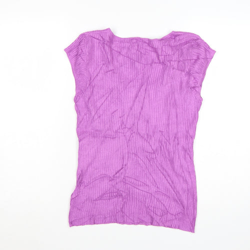 Monsoon Women's Purple V-Neck Ribbed Knit T-Shirt Size M
