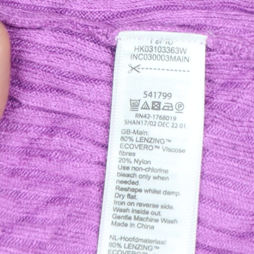 Monsoon Women's Purple V-Neck Ribbed Knit T-Shirt Size M