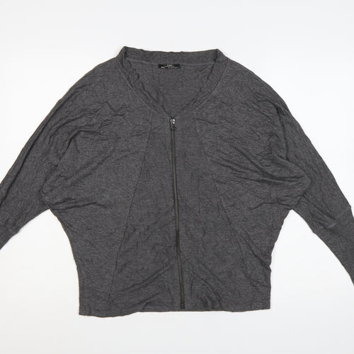 Zara Women Grey V-Neck Full Zip Relaxed Jumper Size 10