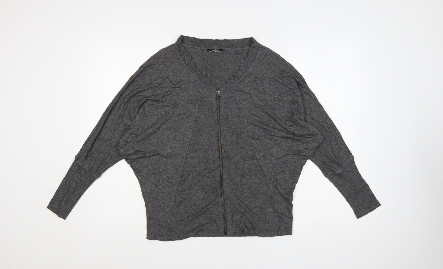 Zara Women Grey V-Neck Full Zip Relaxed Jumper Size 10