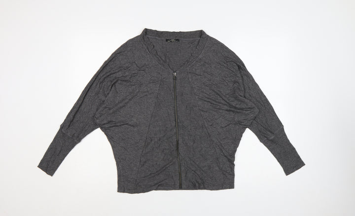Zara Women Grey V-Neck Full Zip Relaxed Jumper Size 10