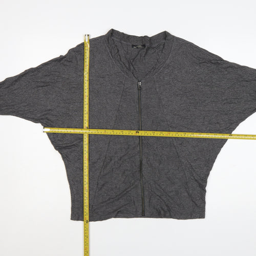 Zara Women Grey V-Neck Full Zip Relaxed Jumper Size 10