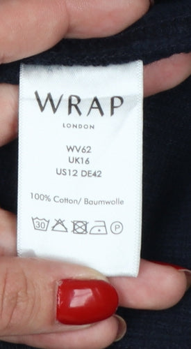 Wrap London Women's Navy Cotton Collared Cardigan Size 16