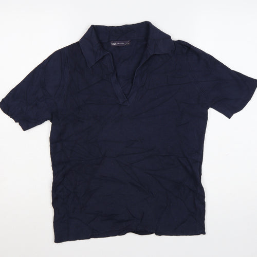 Marks and Spencer Women's Blue Collared Polo Top Size L