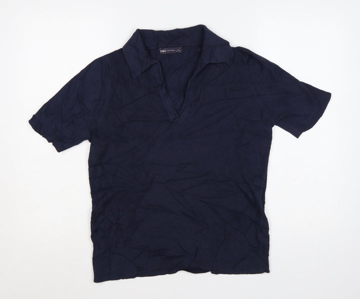Marks and Spencer Women's Blue Collared Polo Top Size L