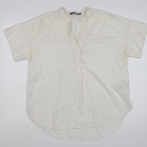 Marks and Spencer Women Ivory Linen Cotton Short Sleeve Tunic Blouse Size 12
