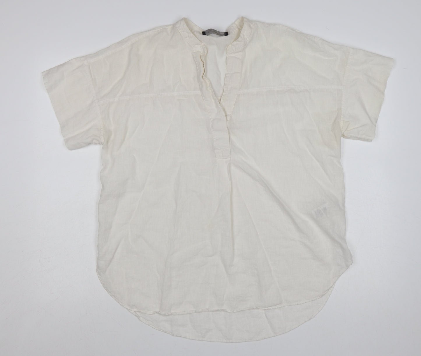 Marks and Spencer Women Ivory Linen Cotton Short Sleeve Tunic Blouse Size 12