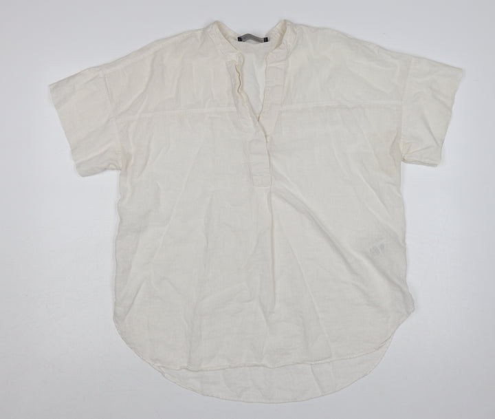 Marks and Spencer Women Ivory Linen Cotton Short Sleeve Tunic Blouse Size 12