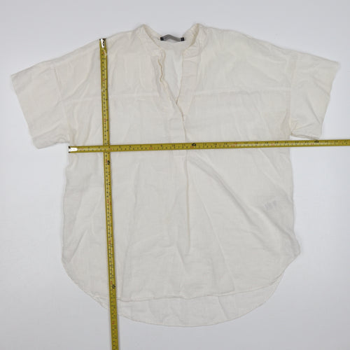 Marks and Spencer Women Ivory Linen Cotton Short Sleeve Tunic Blouse Size 12