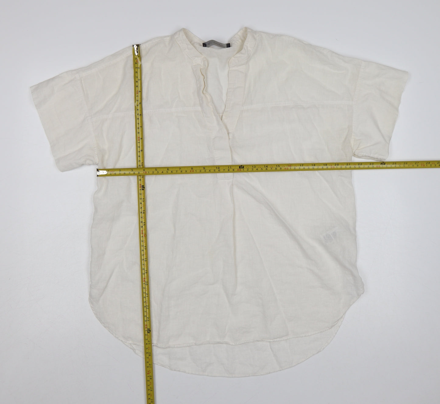 Marks and Spencer Women Ivory Linen Cotton Short Sleeve Tunic Blouse Size 12