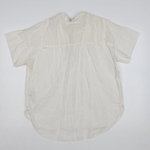 Marks and Spencer Women Ivory Linen Cotton Short Sleeve Tunic Blouse Size 12