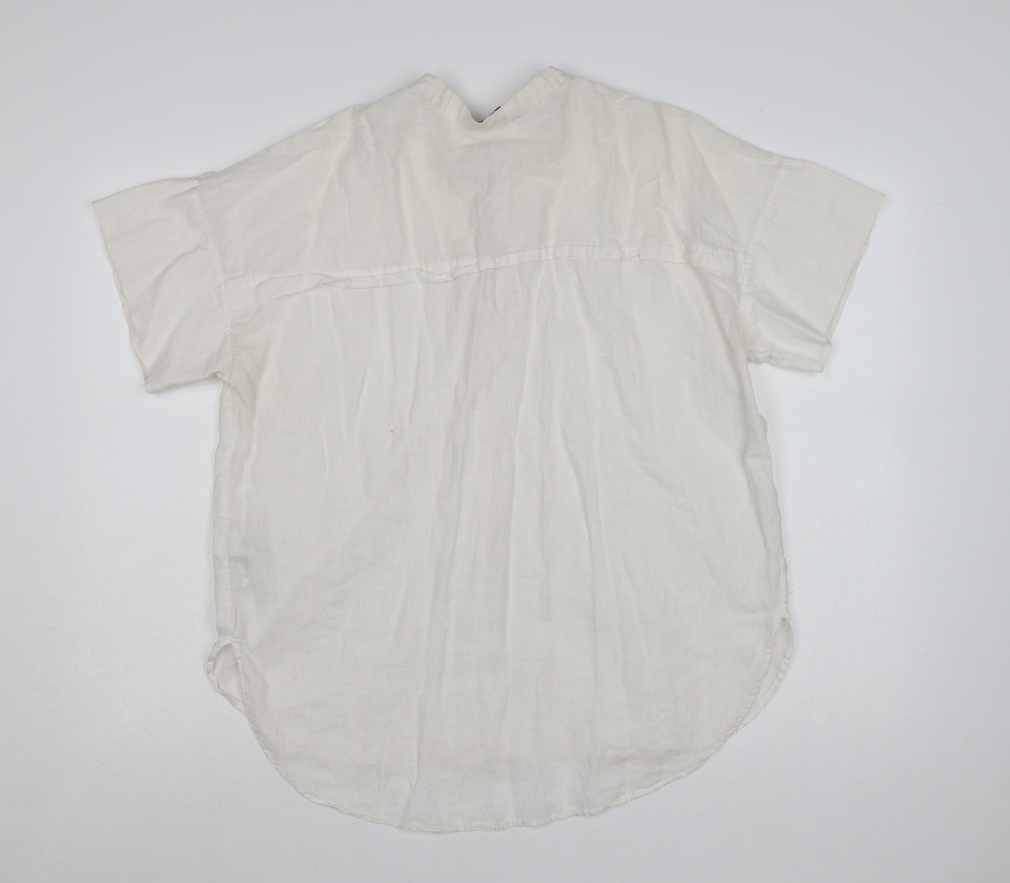 Marks and Spencer Women Ivory Linen Cotton Short Sleeve Tunic Blouse Size 12