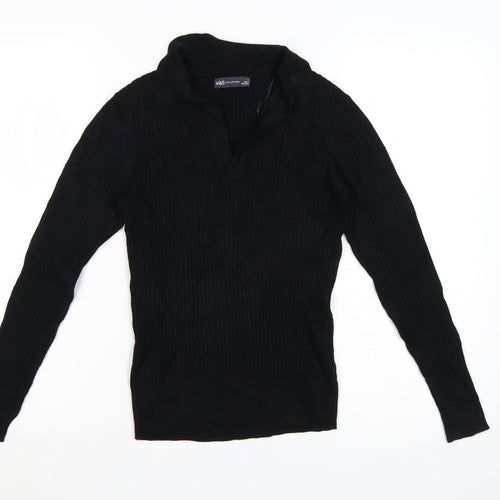 Marks and Spencer Women's Black Collared Ribbed Pullover Jumper Size 10