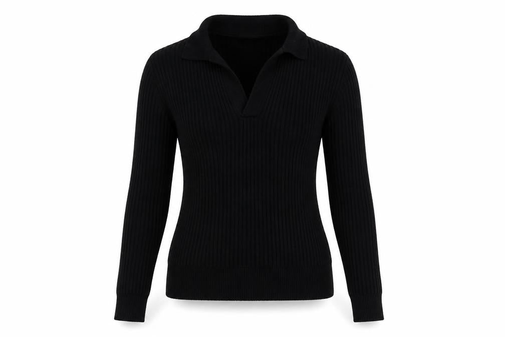 Marks & Spencer Women's Black Collared Ribbed Pullover Jumper Size 10