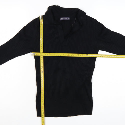 Marks and Spencer Women's Black Collared Ribbed Pullover Jumper Size 10