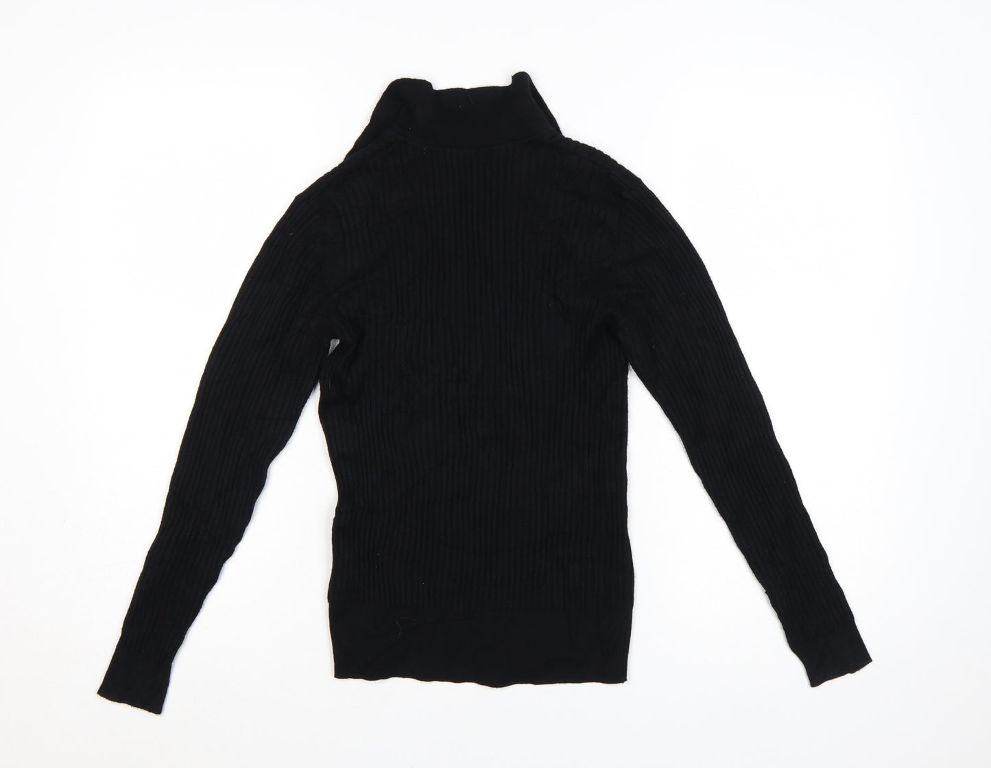Marks and Spencer Women's Black Collared Ribbed Pullover Jumper Size 10
