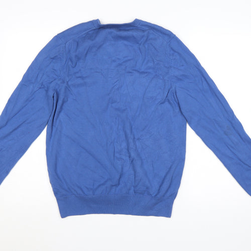 Marks and Spencer Men's Blue Pure Cotton V-Neck Jumper M