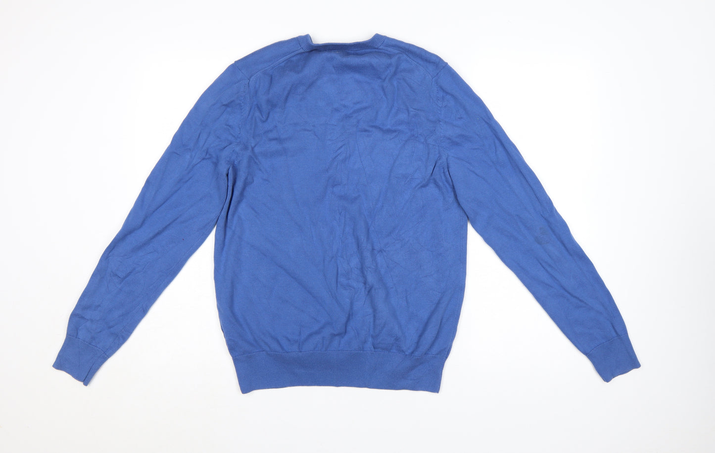 Marks and Spencer Men's Blue Pure Cotton V-Neck Jumper M
