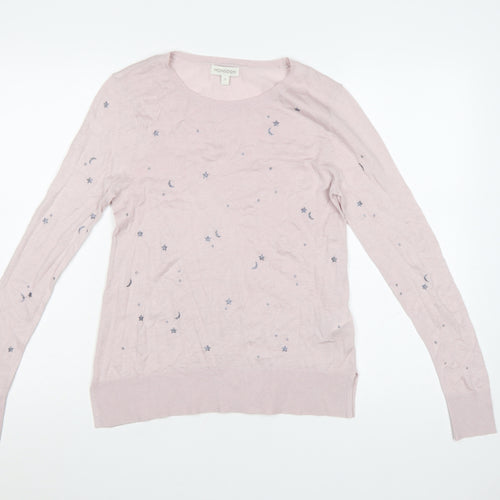 Monsoon Women’s Pink Star Embroidered Cotton Cashmere Jumper Size S
