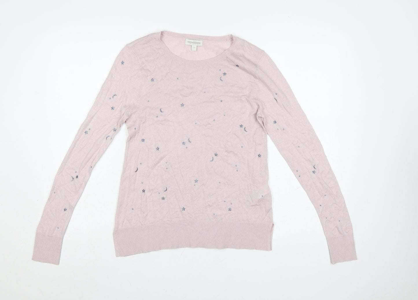 Monsoon Women’s Pink Star Embroidered Cotton Cashmere Jumper Size S