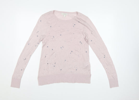 Monsoon Women’s Pink Star Embroidered Cotton Cashmere Jumper Size S