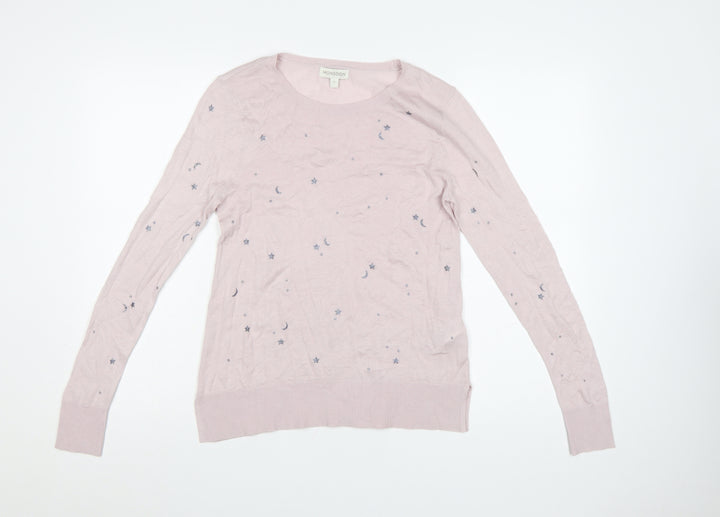 Monsoon Women’s Pink Star Embroidered Cotton Cashmere Jumper Size S