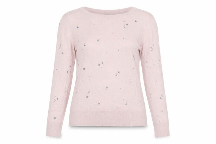 Monsoon Women’s Pink Star Embroidered Cotton Cashmere Jumper Size S