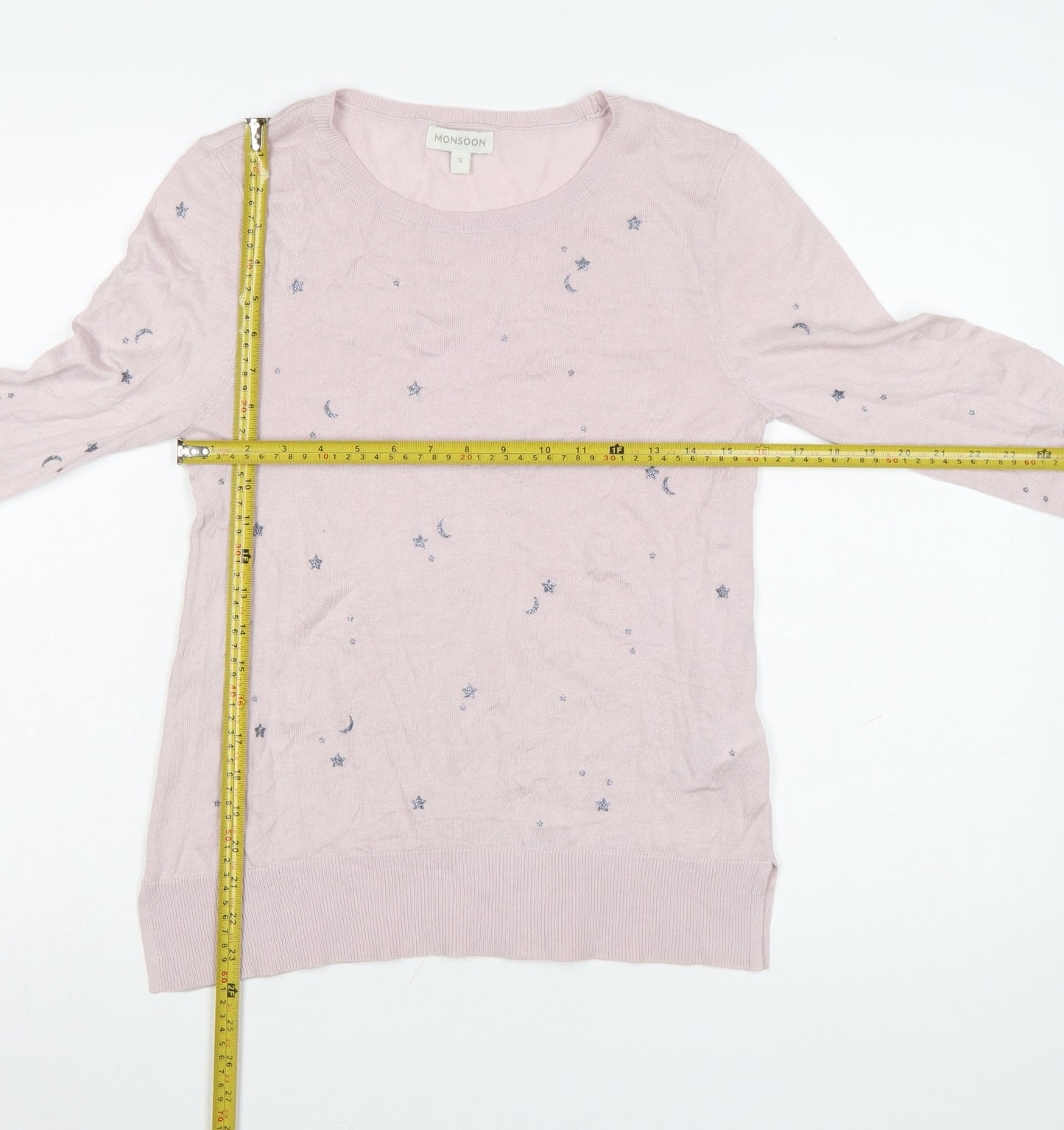 Monsoon Women’s Pink Star Embroidered Cotton Cashmere Jumper Size S