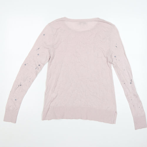 Monsoon Women’s Pink Star Embroidered Cotton Cashmere Jumper Size S