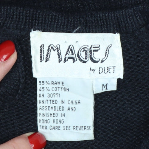 Images by Duet Womens Black Sequin Floral 80s Vintage Pullover Jumper M
