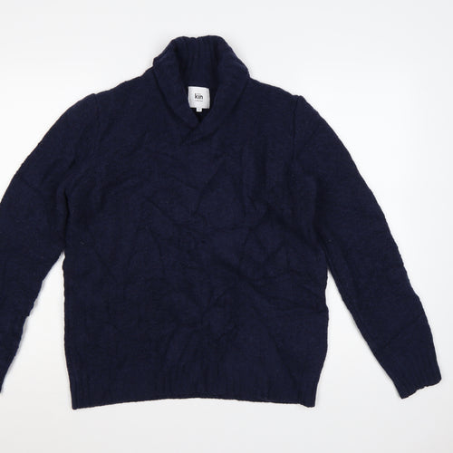 Kin by John Lewis Men's Blue Wool Blend Shawl Neck Jumper Size S