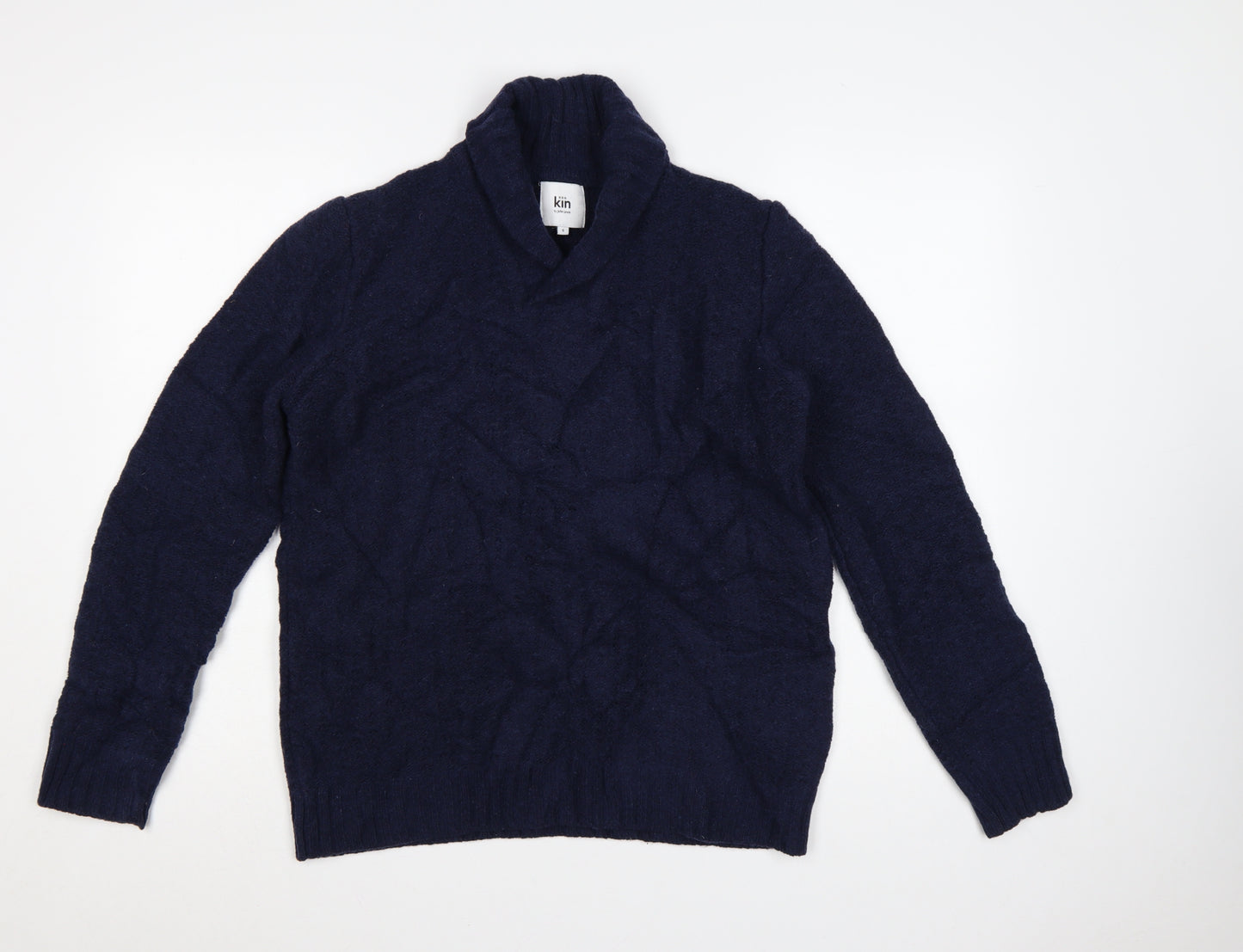 Kin by John Lewis Men's Blue Wool Blend Shawl Neck Jumper Size S