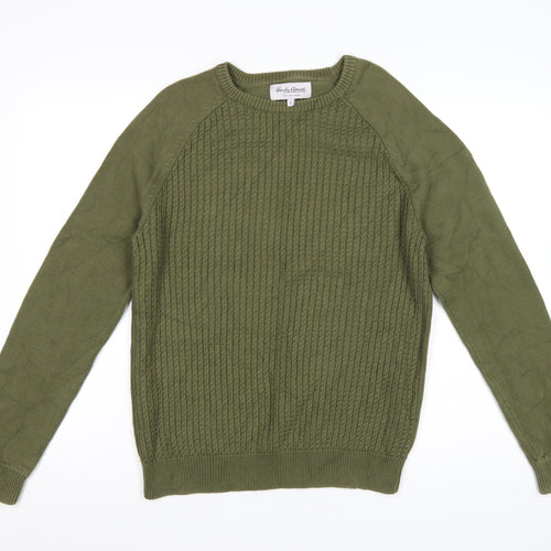 Hardy Amies Men's Green Cotton Crew Neck Cable-Knit Jumper M