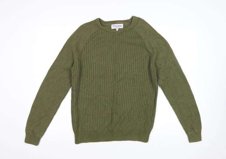 Hardy Amies Men's Green Cotton Crew Neck Cable-Knit Jumper M