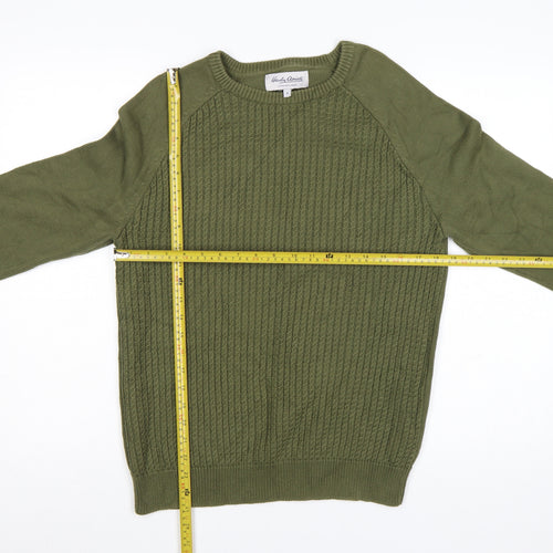 Hardy Amies Men's Green Cotton Crew Neck Cable-Knit Jumper M