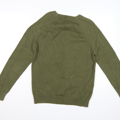 Hardy Amies Men's Green Cotton Crew Neck Cable-Knit Jumper M