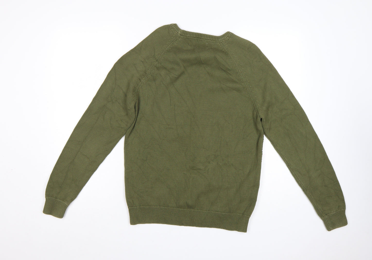 Hardy Amies Men's Green Cotton Crew Neck Cable-Knit Jumper M