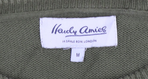 Hardy Amies Men's Green Cotton Crew Neck Cable-Knit Jumper M